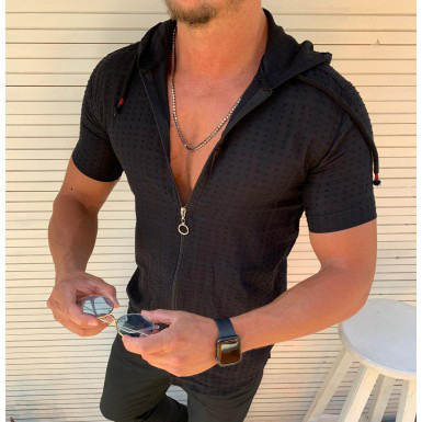 2020 New Summer Fashion Men's Short Sleeve Union Hat Zipper T-shirt