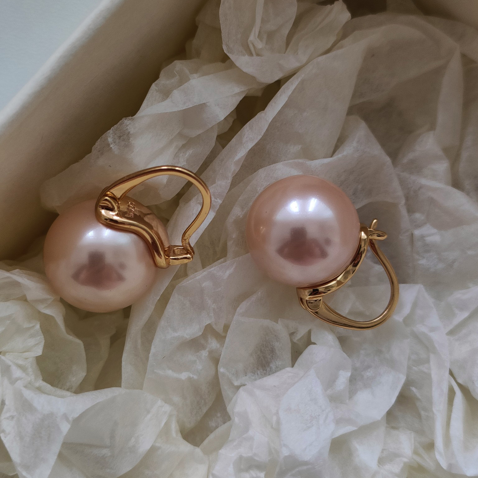 VOBIPY 925 Sterling Silver Earring Pink Color Pearl Earring For Women Wedding Party Gift Fashion Jewelry Earrings 12-14mm Shell Pearl
