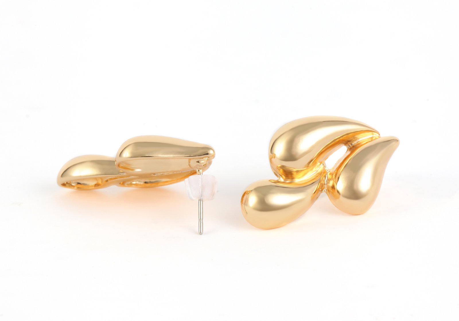 Gold Tone Triple Metallic Finish Teardrop Stud Earrings Fashion Jewelry Elegant Gold Earrings Simple yet Exquisite