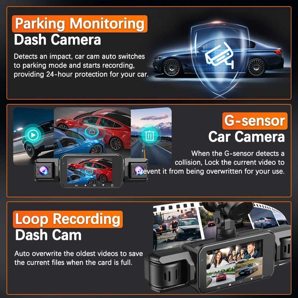 car dvr Dash Cam 4 Channel Driving Camera 1080P Front Left Right Rear Night Vision Loop Recording 24H Parking Monitor Auto parts R250506