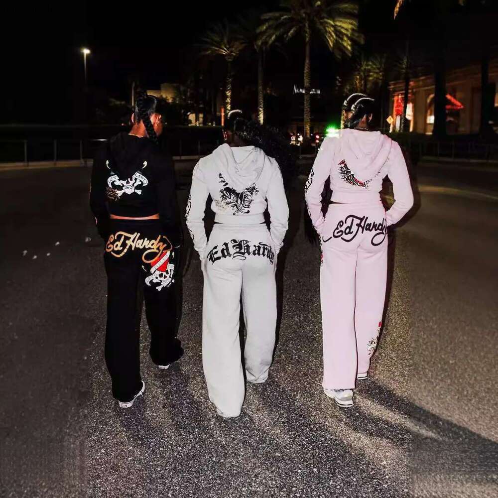 edhardywomen set Womens Tracksuit High Quality Y2k 2 Piece Pants Tracksuit Women Coutoure Set Track Letter jogger suits Sweatsuits Zipper Hoody hardy 