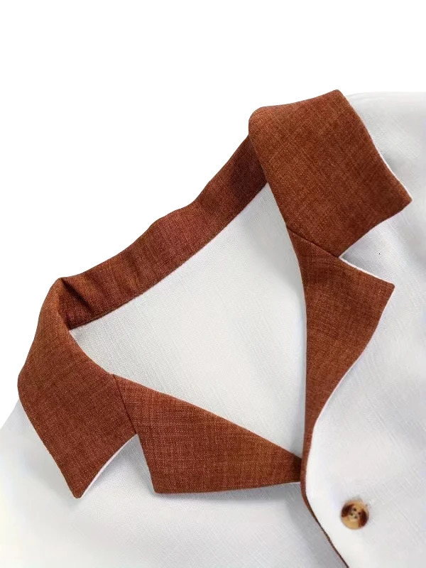 Two piece simulated cotton blocking suit collar long sleeved shirtstraight casual pants set 250430Z