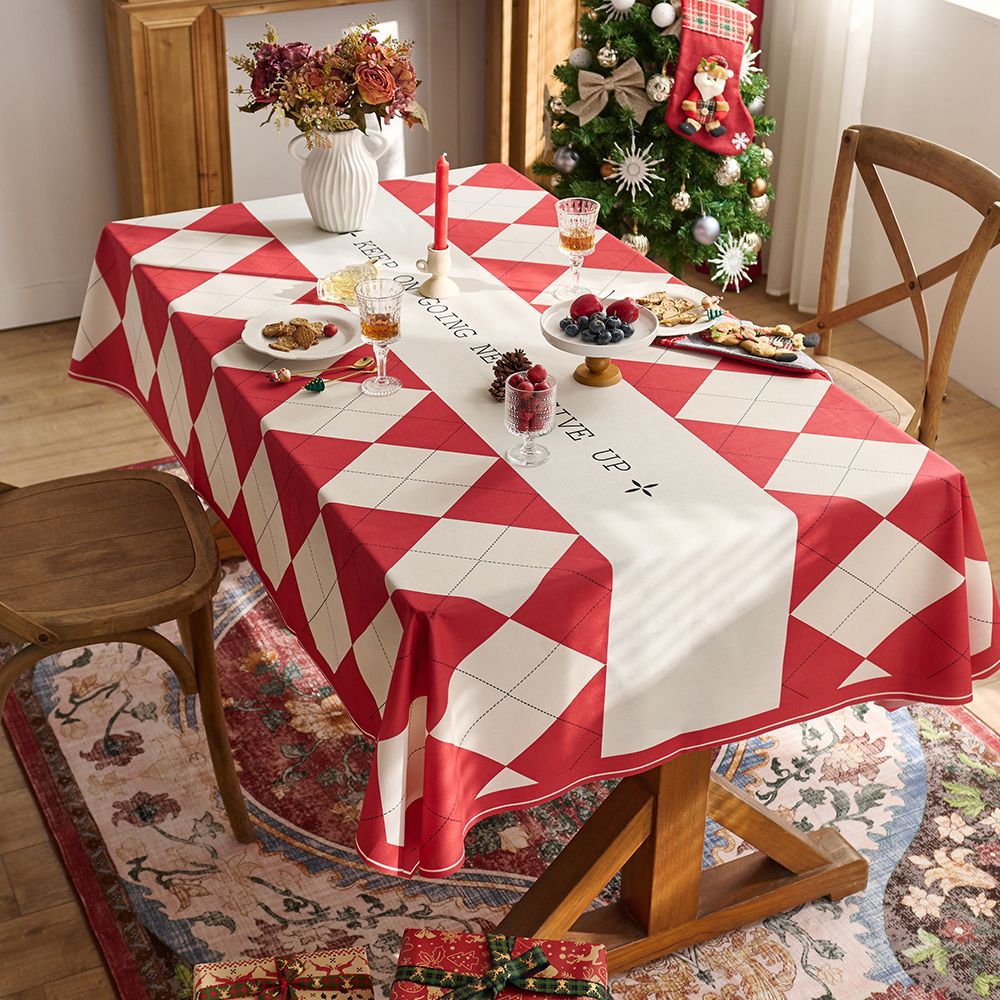 XX0392 New Year tablecloth red festive Christmas tablecloth atmosphere tablecloth tablecloth plaid cloth Christmas style decorative cloth