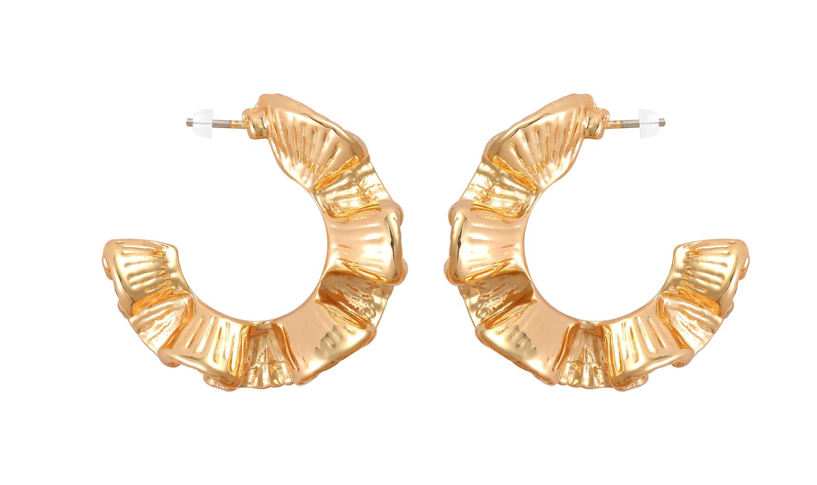 Gold-Tone Ruffle Pattern Textured Wave Design Hoop Earrings Artistic earrings are unique and eye-catching