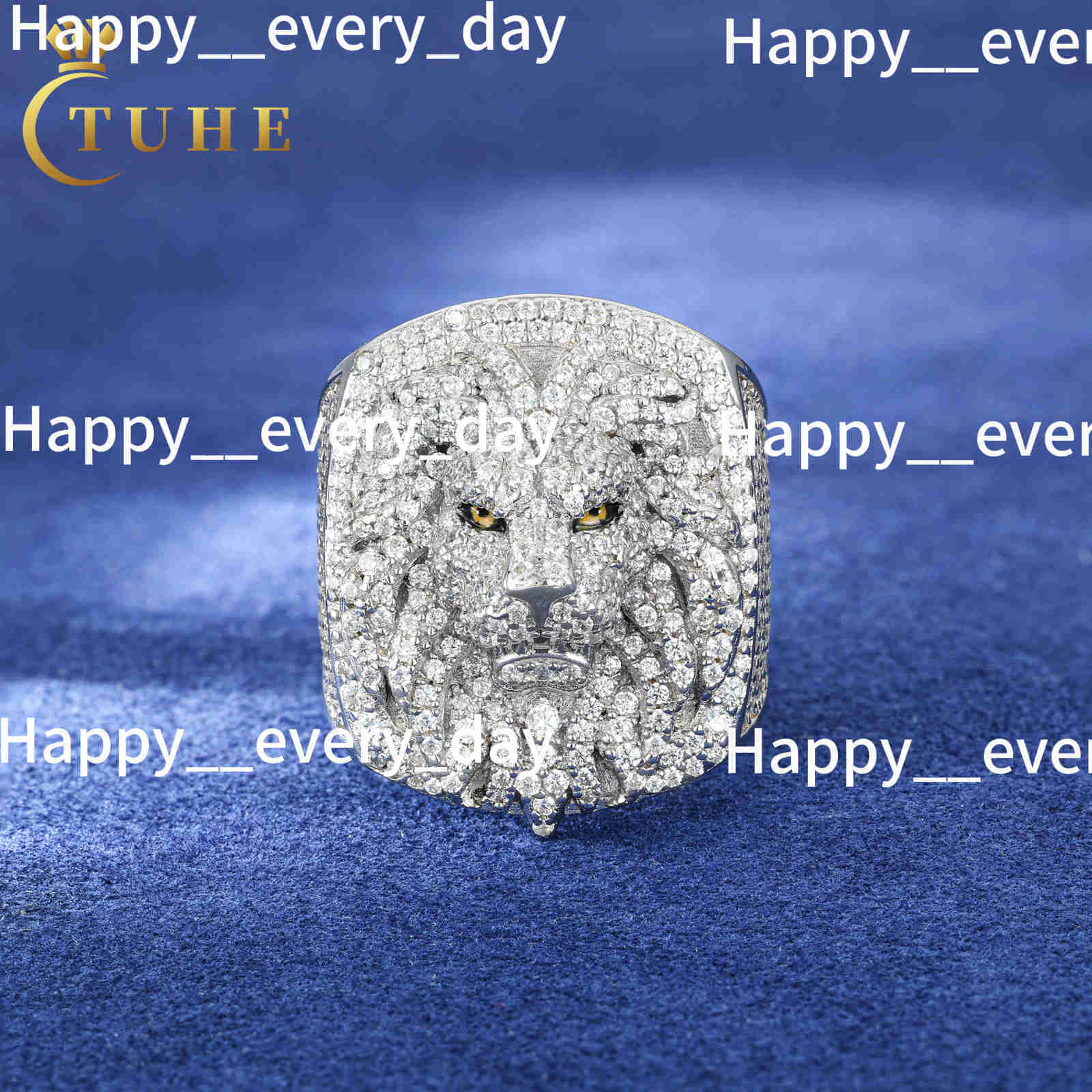 Luxury 3D Lion King Head Ring White Gold 925 Sterling Silver Lab VVS Moissanite Diamond Iced Out Hip Hop Jewelry for Rappers Men