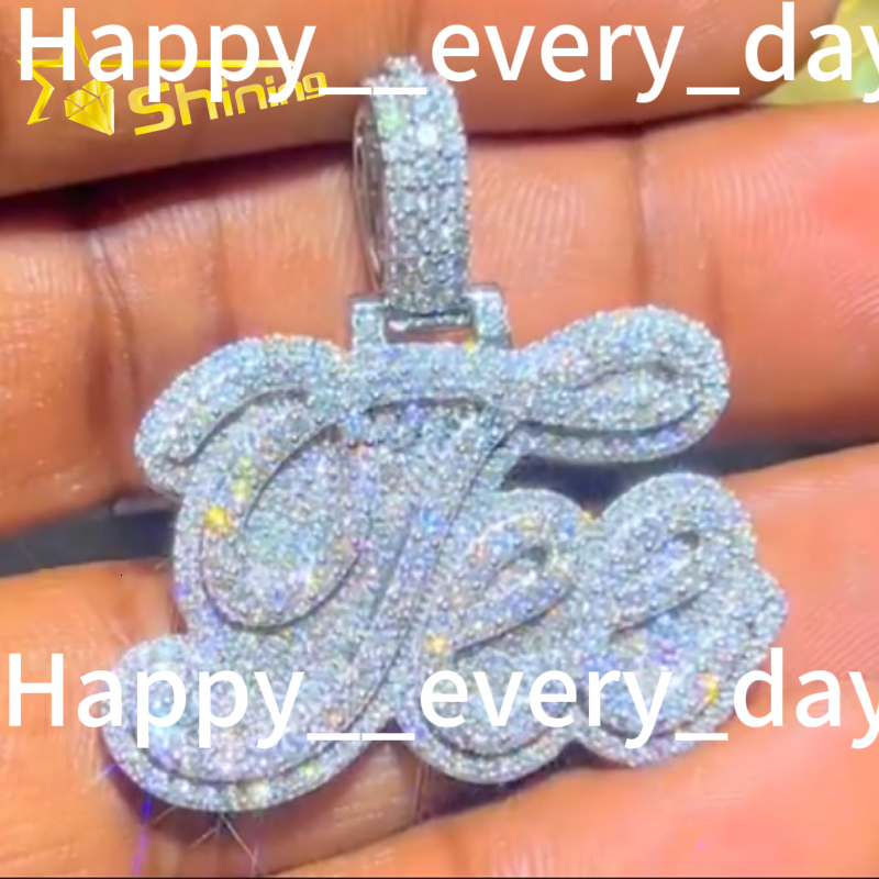 Factory Custom Iced Out VVS Moissanite Lab Diamond Hip Hop Name Pendant Pass Diamond Tester Men Silver Jewelry