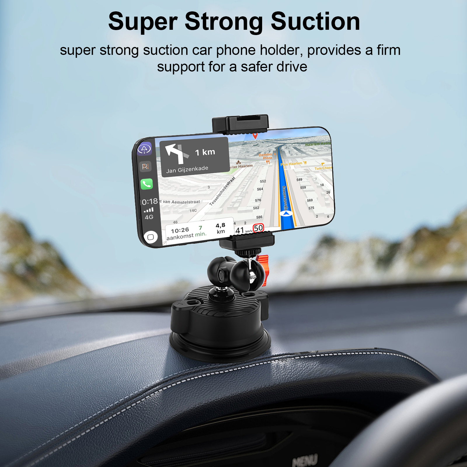 Suction Cup Car Mount with Phone Holder,360°Adjustable for Action Cameras & Smartphones,Dashboard,Boat Mount for Hero 13/12/11/10,DJI OSMO Action,Inst