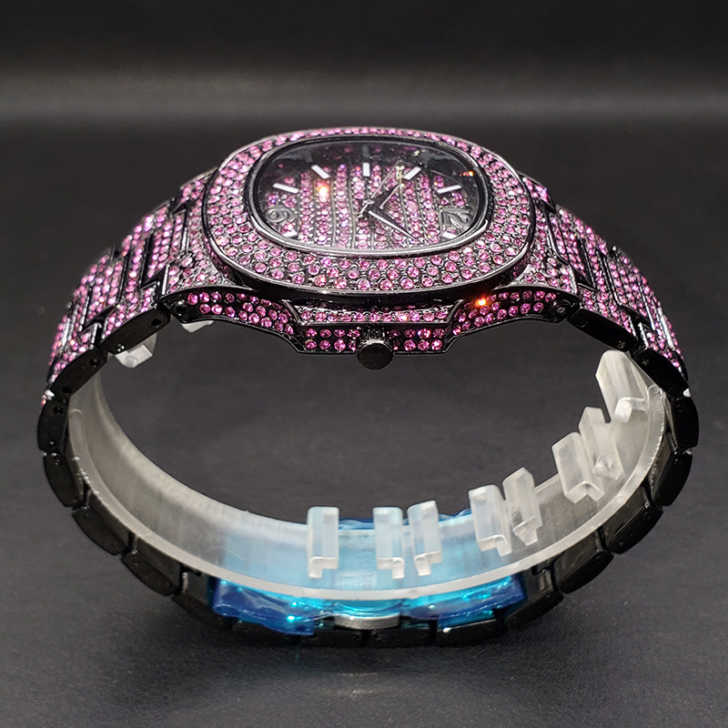 moissanite watch iced out watch mens watch purple blue color full diamond waterproof mens and womens watch rap hip-hop watch