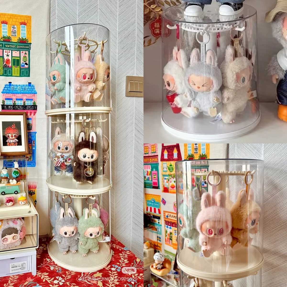 Labubu Pendant Display Box Rotating Transparent Labubu Doll Handmade Blind Box Storage Display Stand Decorative OrnamentsC250507
