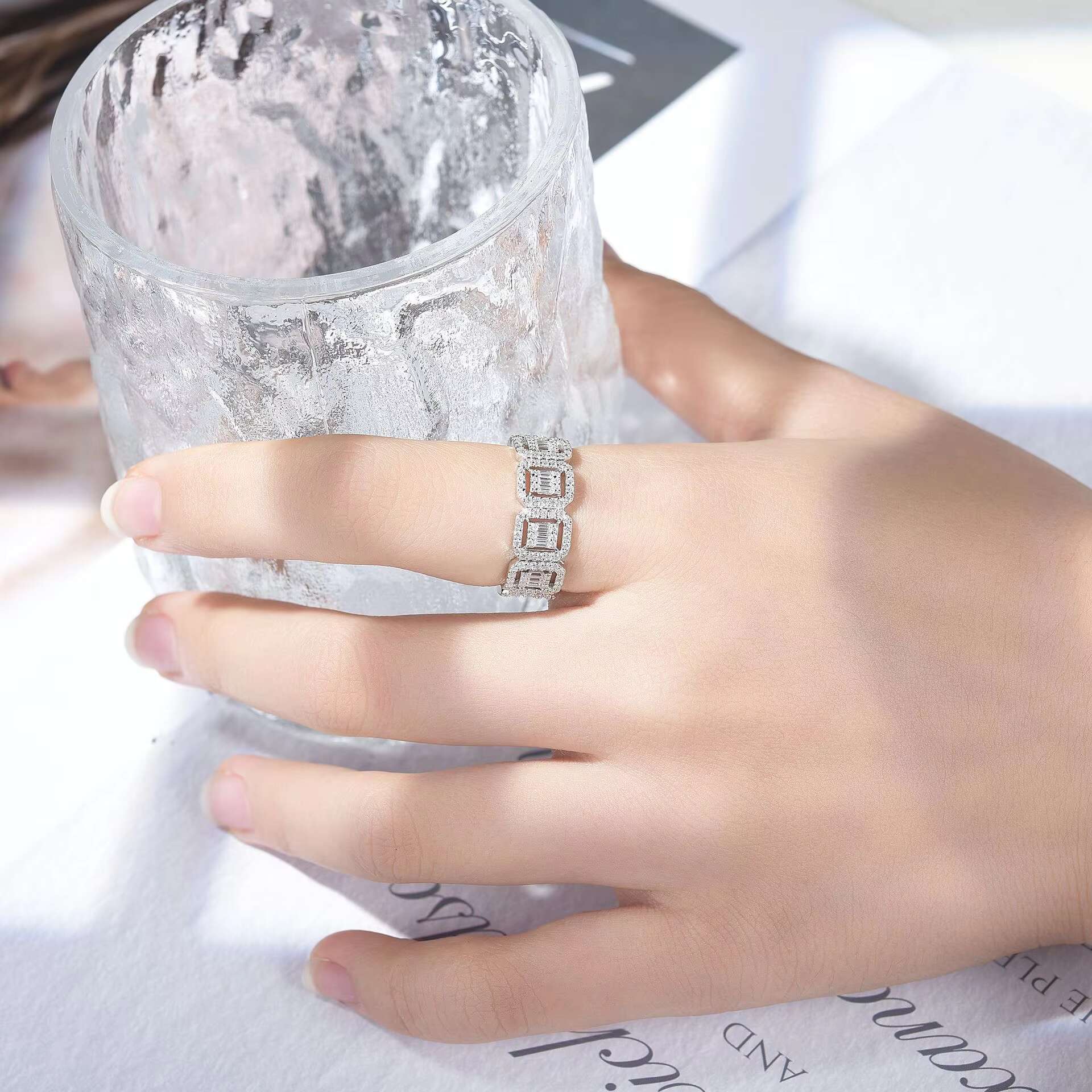 DE Wide Moissanite Couple Rings Iced Out Moissanite Rings for Couple Hip Hop 925 Silver Square Moissanite Rings for Men Women