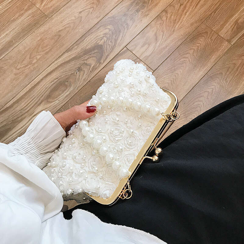 Dinner Bag Pearl Hand Held Internet Famous New Trendy Korean Version Versatile Ladies Rivet Chain Single Shoulder Crossbody Bag Small Bag KQ