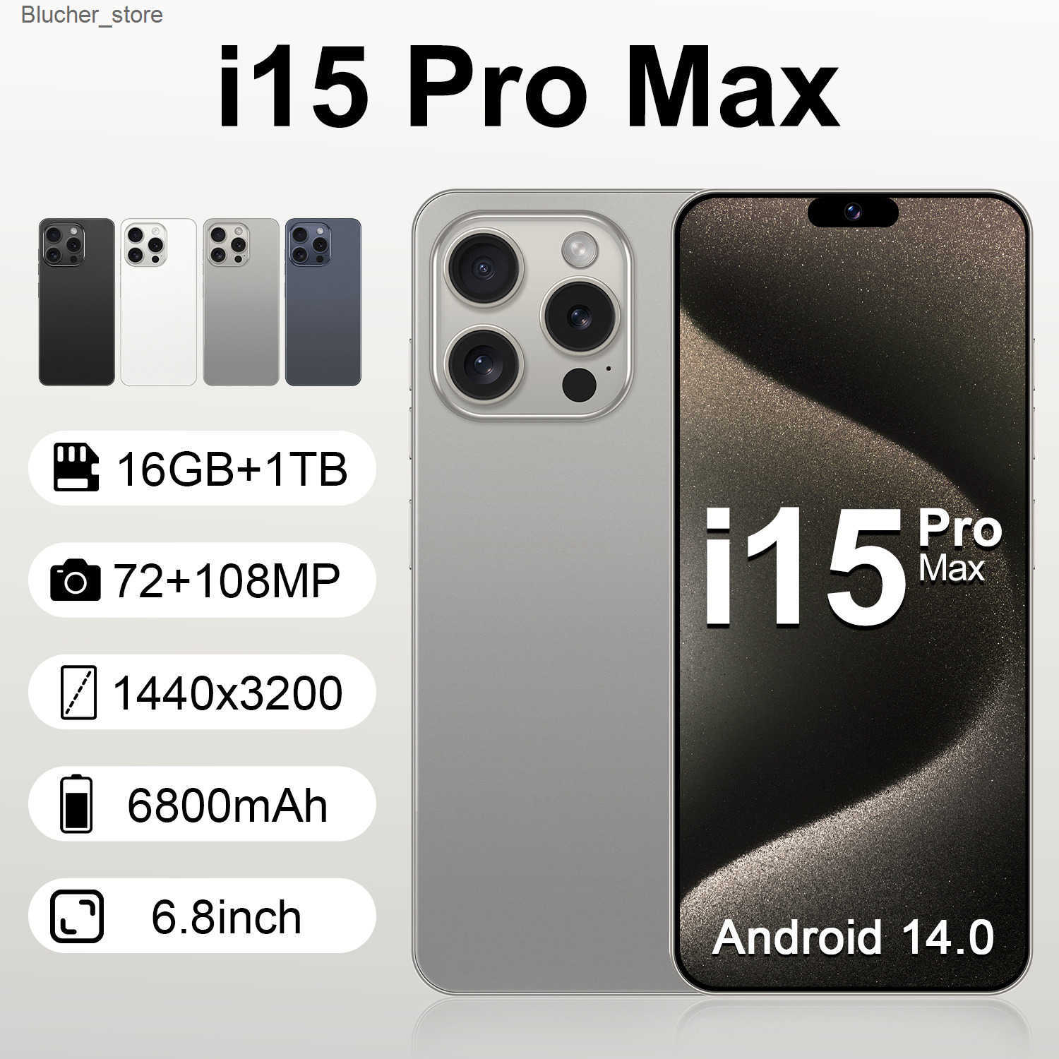 New i15 Pro Max smartphone with 6.8-inch screen and 16GB Android 8.1 smartphone z250507SJED