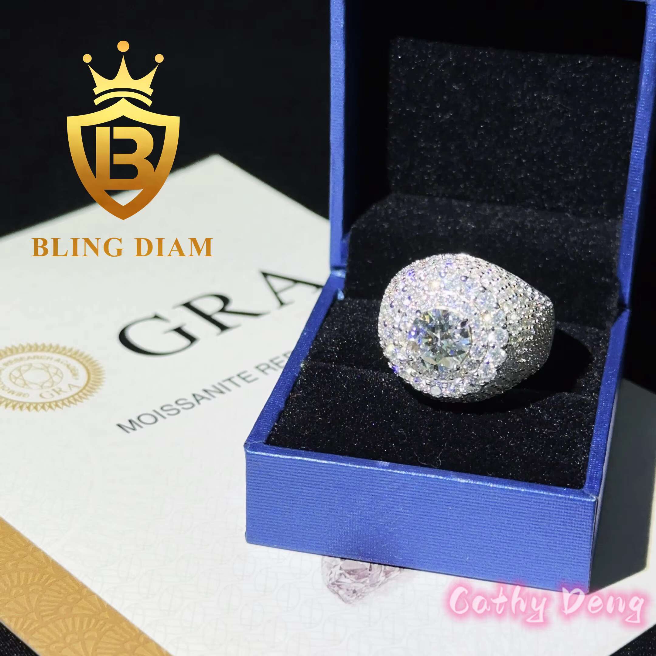 Luxury Jewelry GRA Certified Hiphop Mens Ring Ice Out Moissanite Ring 925 Sterling Sliver Mens Cuban Link Ring