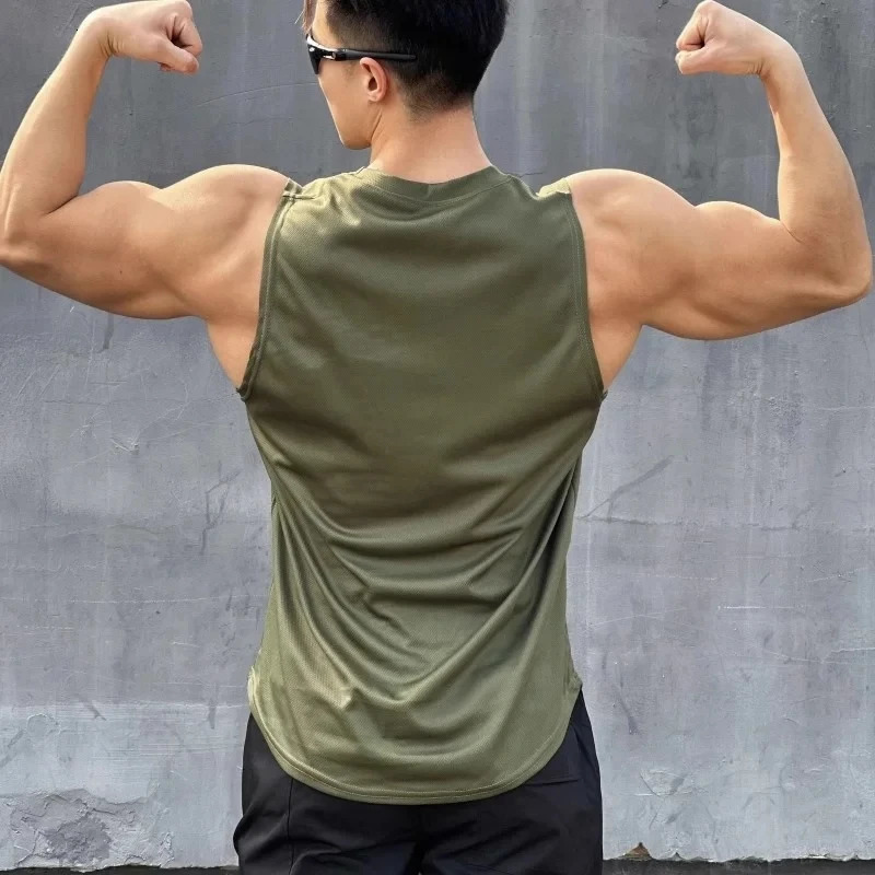 Summer sleeveless vest outdoor sports running top quick drying round neck gym Tshirt mens breathable y250430