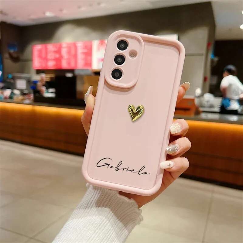 Personalized Customized Name Silicone 3D Gold Heart Case For Samsung Galaxy S25 S24 S23 S22 S21 S20 FE Ultra Plus Soft DIY Cover