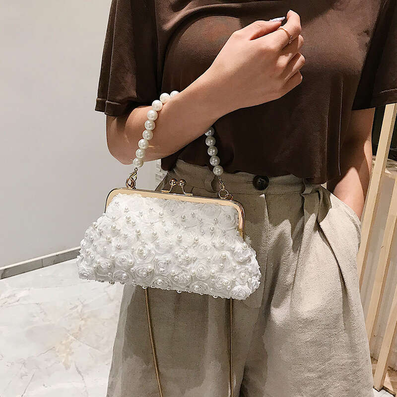 Dinner Bag Pearl Hand Held Internet Famous New Trendy Korean Version Versatile Ladies Rivet Chain Single Shoulder Crossbody Bag Small Bag KQ