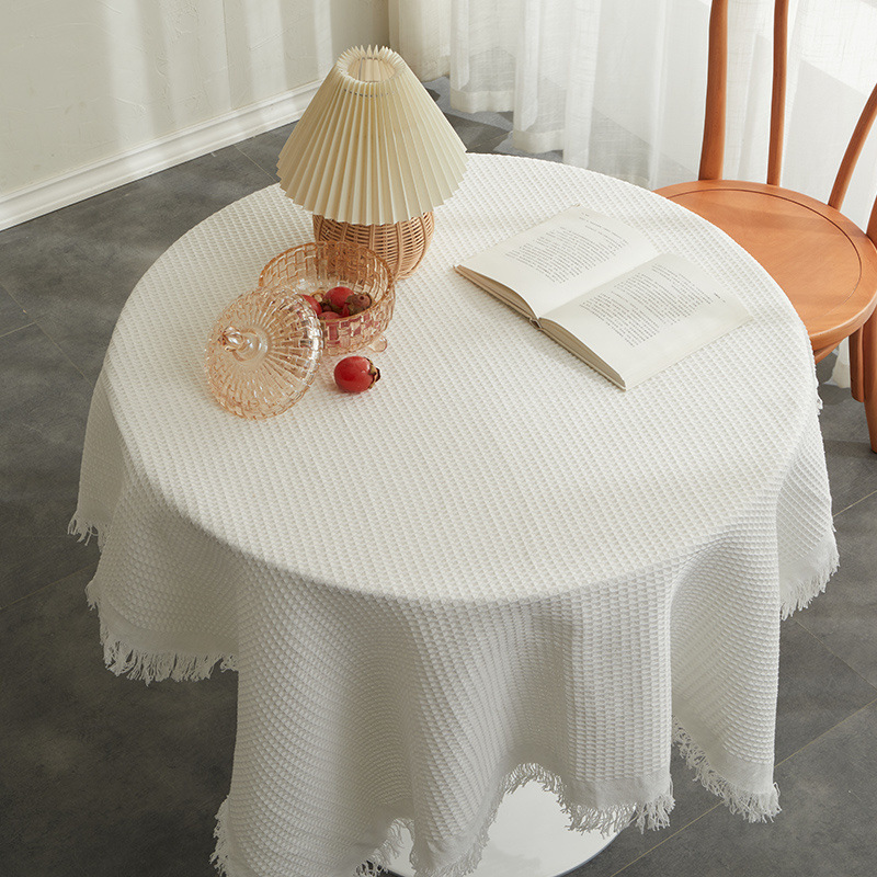 XX0366 white coffee table mat small square tablecloth ins style bedside table cover cloth round table cotton and linen desk dining table light luxury 