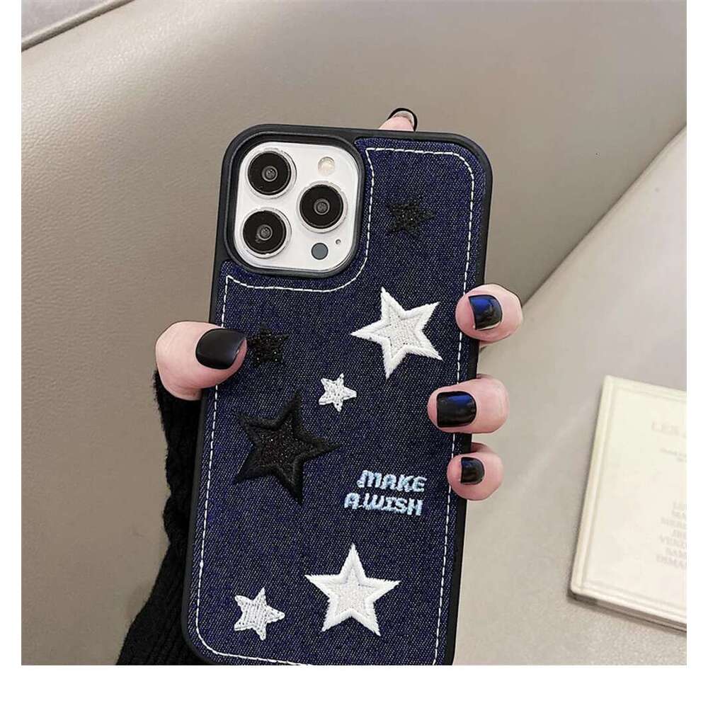 Cute Denim Fabric Embroidery Flower Winter Warm Phone Case For iPhone 15 14 13 12 11 16 Pro Max XS XR X Silicone Cover Protector
