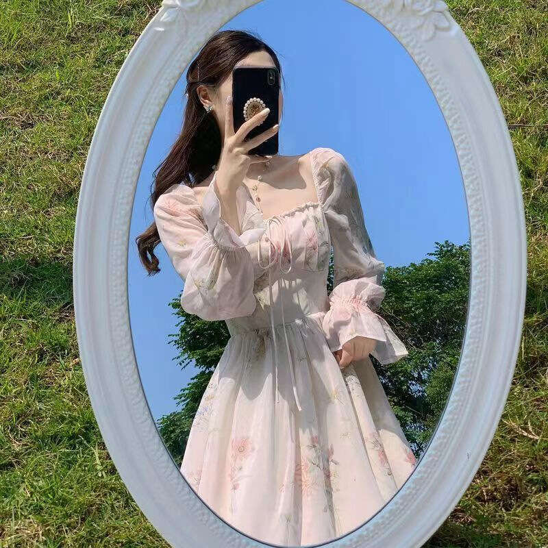 designer dress spring and summer new exquisite long sleeved chiffon dress super fairy forest gentle style tea break french first love dress dresses fo
