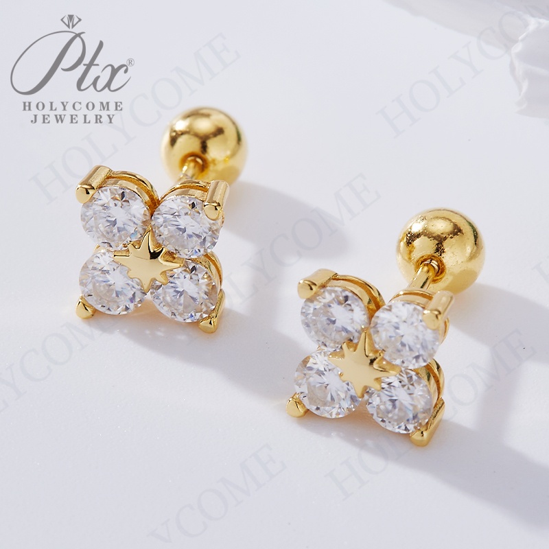 Premium Quality Four Leaf Clover Earrings VVS1 Round Cut Moissanite Gemstone Stud Earring Set 925 Sterling Silver Luxury Diamond Sparkle Fashion Jewel