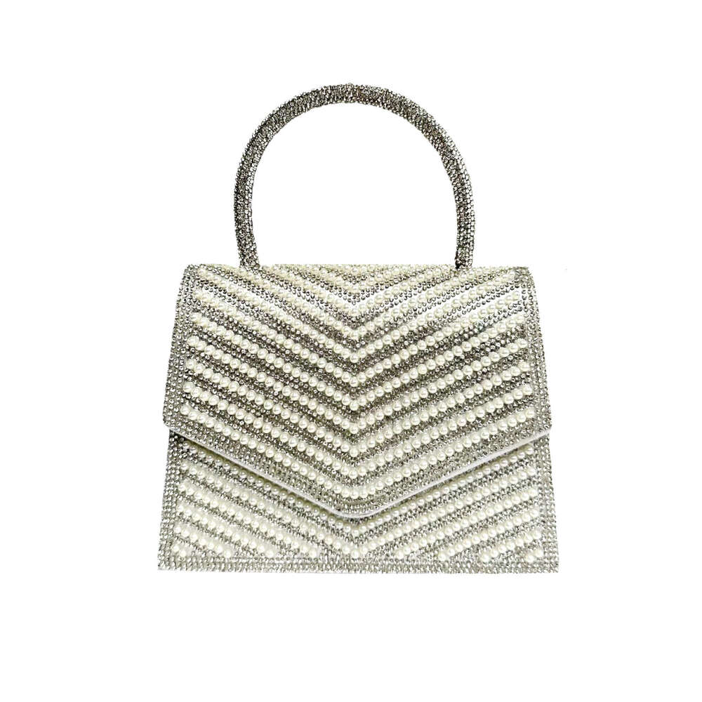 Dinner Bag New Sparkling Diamond Pearl Face Dinner Handbag Formal Dress Evening Dress Flip Cover Small Square Bag KTV Princess Bag KQ