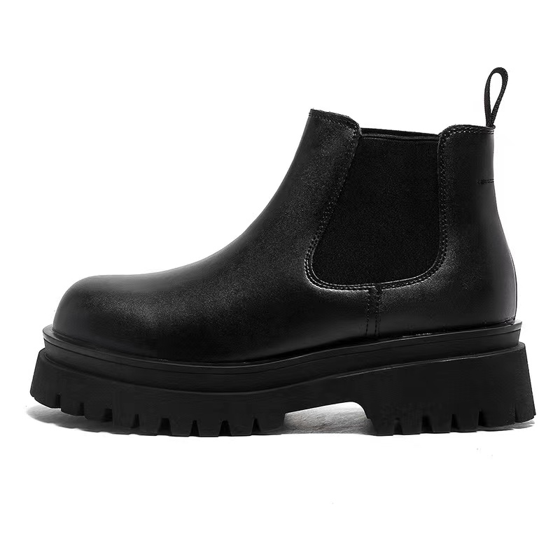 Men's 2025 PU leather ankle boots men's punk thick sole anti slip combat New black retro British style versatile shoes