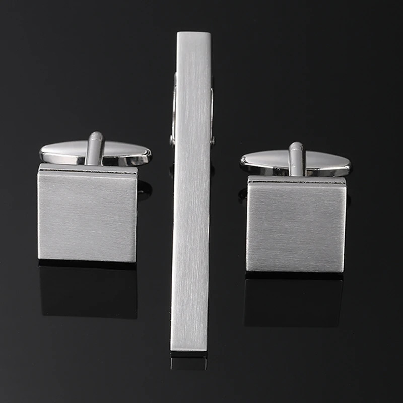 Classic mens French shirt cufflinks tie clip set laser metal brushed cuffs button clip business set accessories wholesale 250424