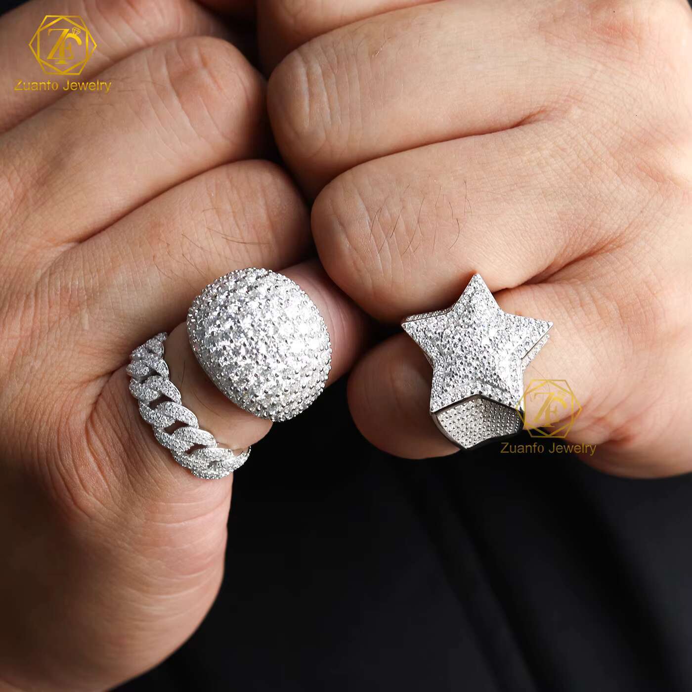 Hip Hop Jewelry Luxury 925 Sterling Silver Iced Out Paved VVS Moissanite Diamond Ring for Men Women Party