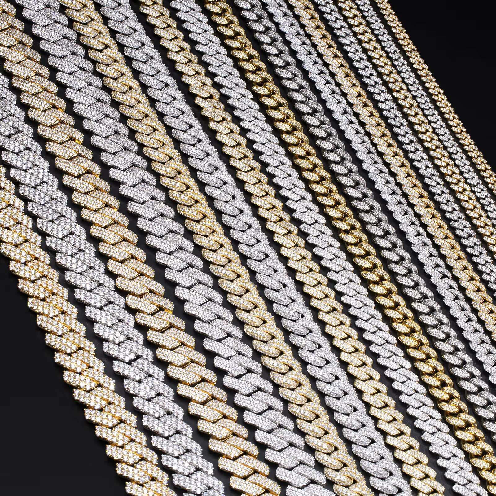 Tarnish Resistant Moissanite Cuban Link Chain 6mm-20mm 925 Sterling Silver Moissanite Cuban Necklace Iced Out Chains for Men