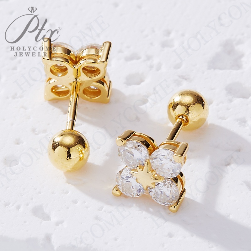 Premium Quality Four Leaf Clover Earrings VVS1 Round Cut Moissanite Gemstone Stud Earring Set 925 Sterling Silver Luxury Diamond Sparkle Fashion Jewel