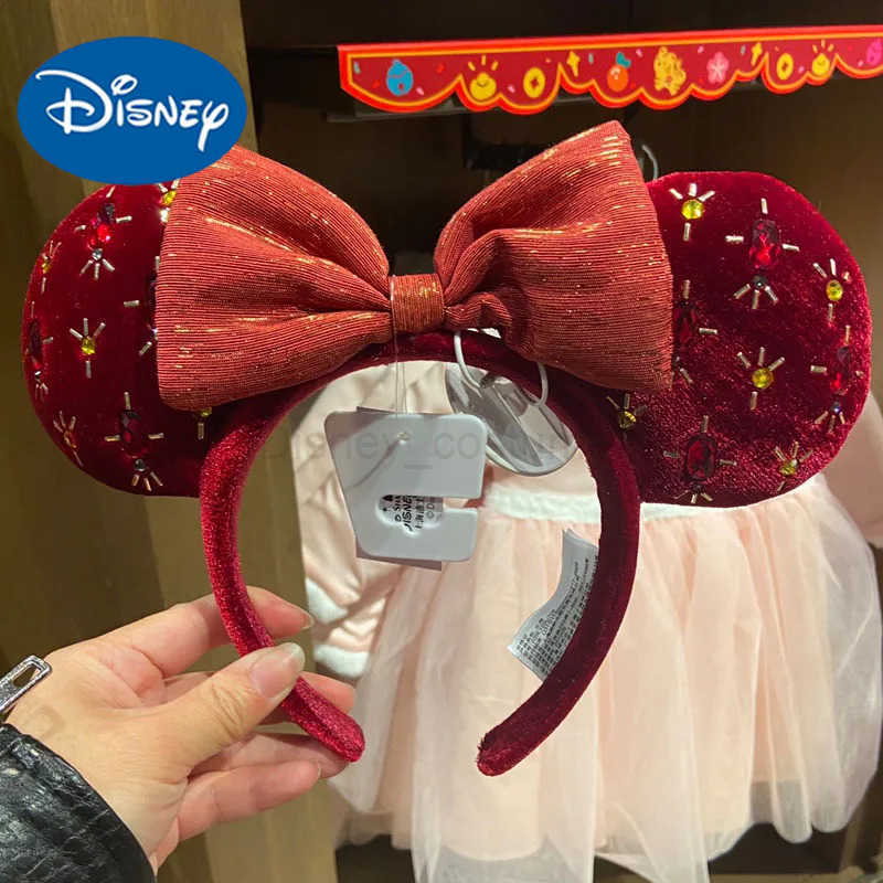 Disney Original Disney Mickey Ears Headband Disneyland Minnie Mouse Ear Headband Cosplay Hairband Sequin Bow Party Accessories X2505064