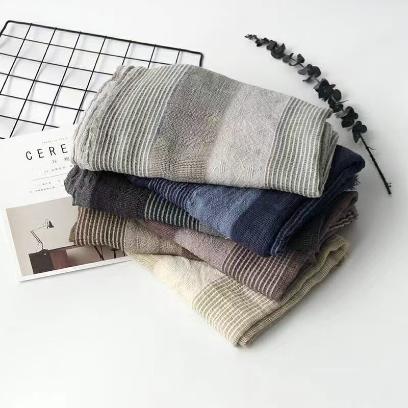 T649 cotton and linen women's Korean version of the vertical stripes tassel scarf spring and autumn thin decorative long scarf
