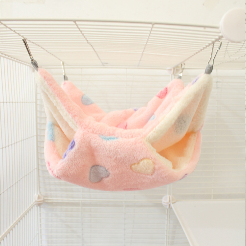 Small Pet Hanging BunkBed Warm Hammock Bed Cage Accessories Bedding Hideout Playing Sleeping for Parrot Sugar Glider Squirrel Hamster Rat, Pink Cup