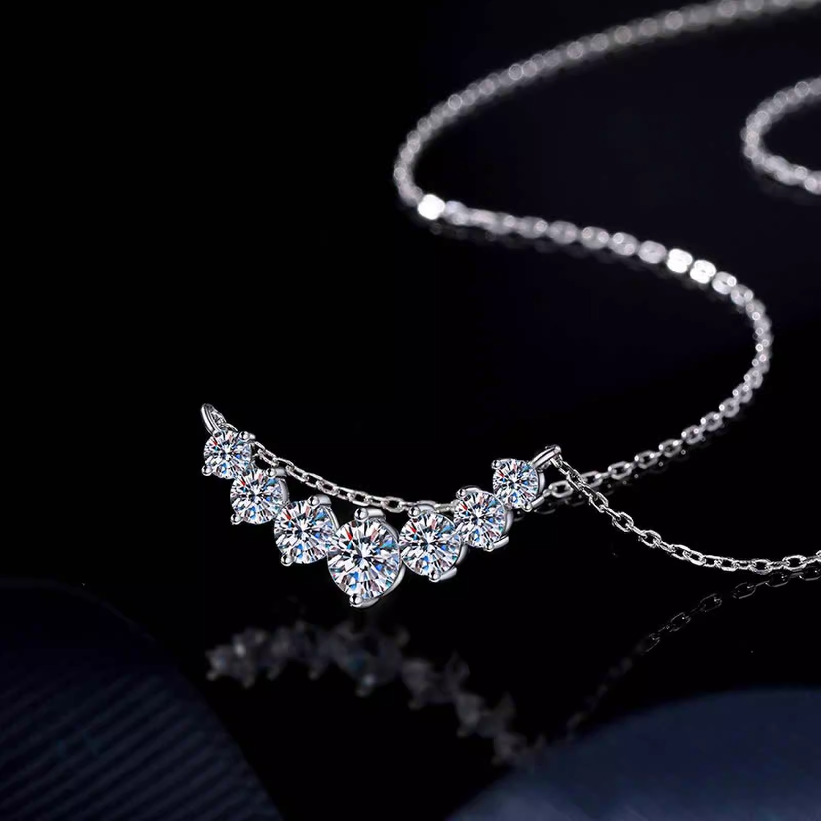 925 Sterling Silver Smile Princess Necklace with Moissanite Stones, Elegant V-Shaped Pendant for Women, Minimalist Chic Jewelry Gift