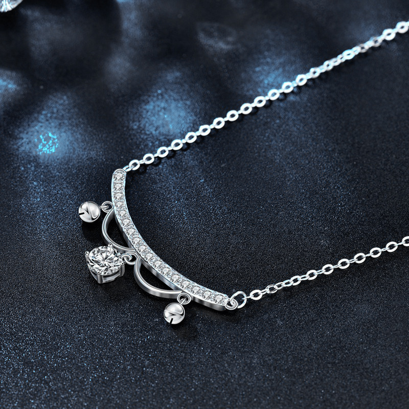 Princess Style S925 Silver Bell Pendant Necklace with Moissanite Charm for Women Gift Jewelry
