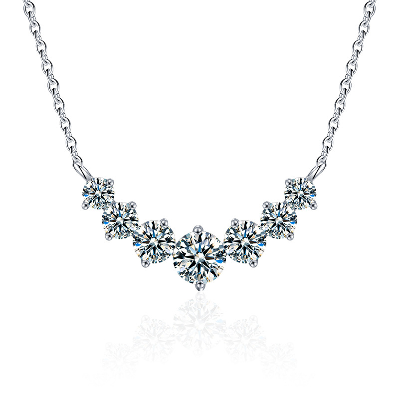 925 Sterling Silver Smile Princess Necklace with Moissanite Stones, Elegant V-Shaped Pendant for Women, Minimalist Chic Jewelry Gift