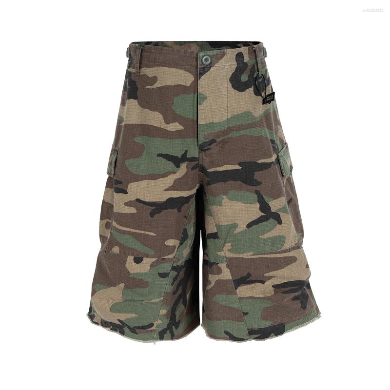 Men's Shorts M65 Silhouette Camouflage Cargo Cropped For Men Wide Leg Patchwork Baggy Summer Oversized Loose Over Knee Pants