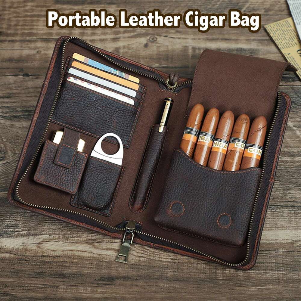 1pc, Leather storage bag, can store various cigar accessories, travel size