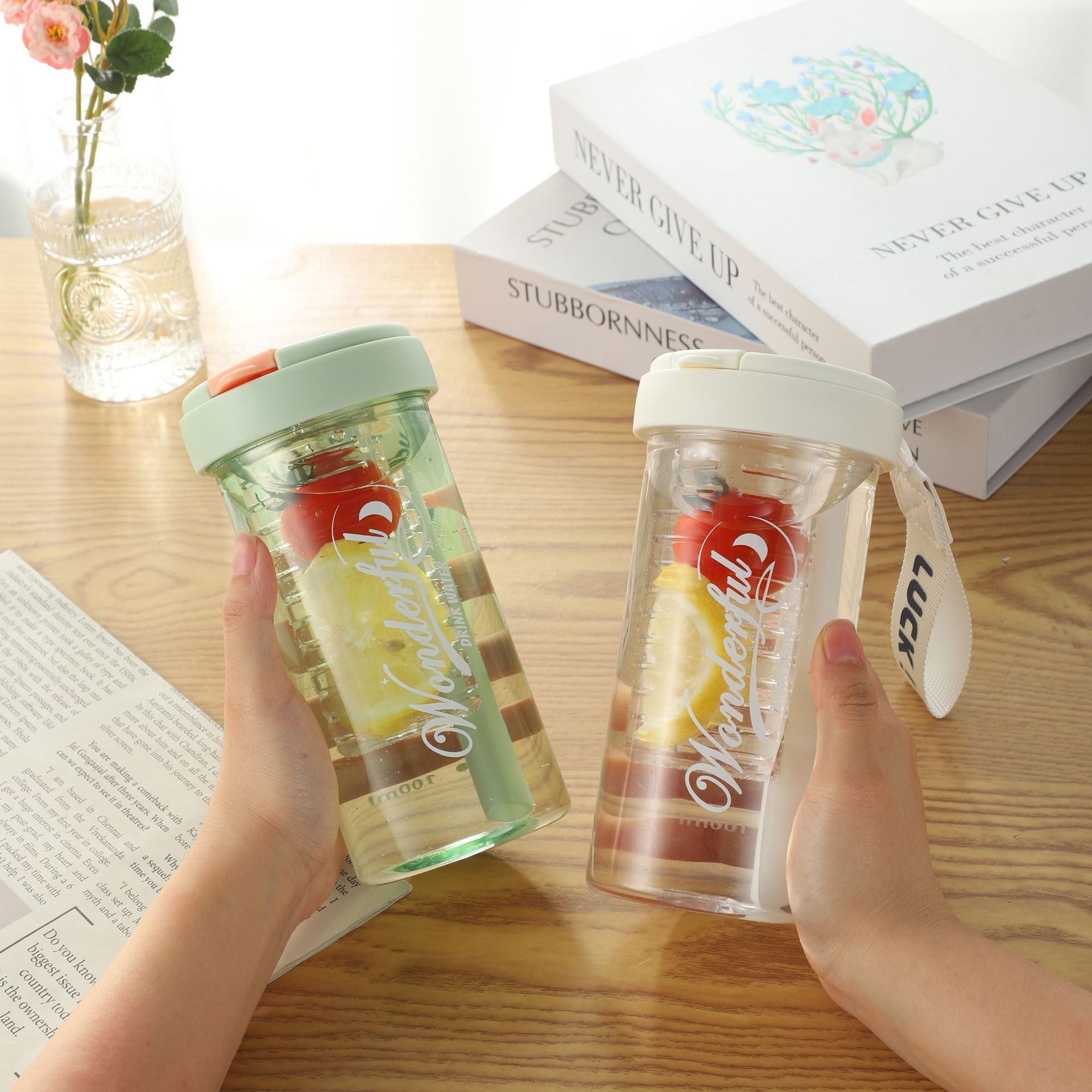 Flower Tea Tumbler | Floral Infusion Cup with Flip Top Lid - BPA-Free Plastic Hot/Cold Beverage Container for Loose Leaf Tea, Portable Office & Travel