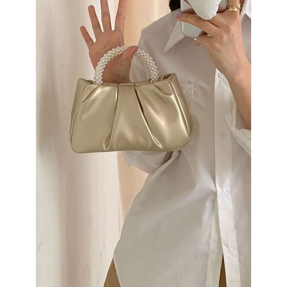 Dinner Bag Spring Summer New Fashion Versatile Texture Fold Cloud Pearl Glow Sweet Pink Handbag Banquet Bag KQ