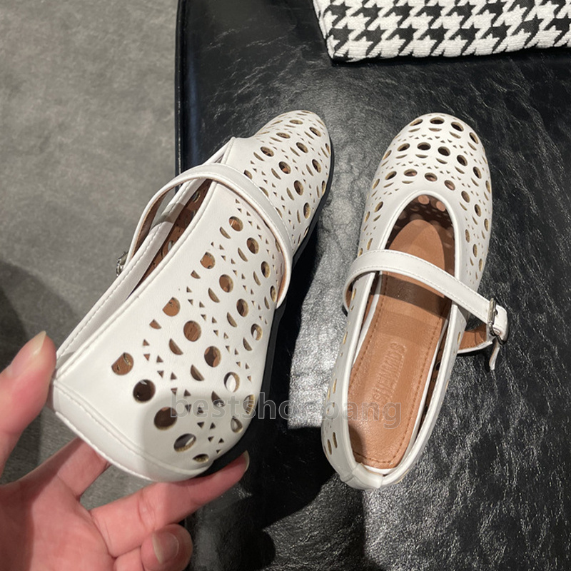 designer heels women ballet flats luxury dress shoes loafers womens Spring summer shallow mouth one-line buckle strap hollow round toe ballerina heels