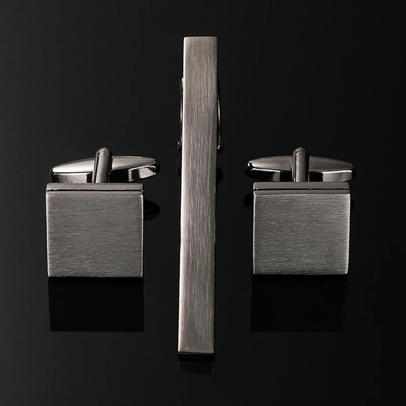 Classic mens French shirt cufflinks tie clip set laser metal brushed cuffs button clip business set accessories wholesale 250424