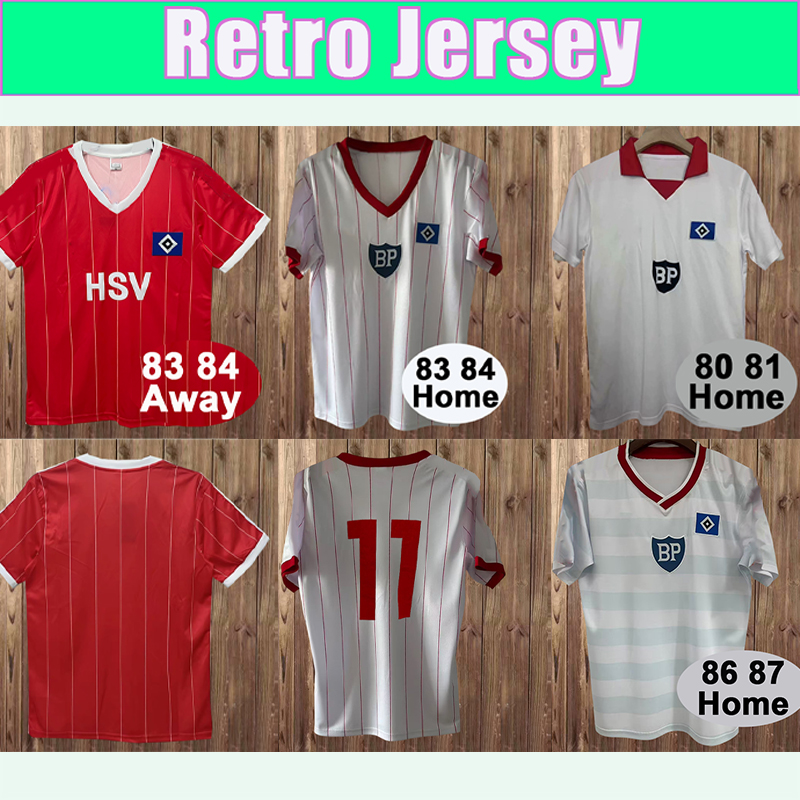 1980 1984 Hamburger SV Retro Soccer Jersey Away Classic Vintage Red Football Shirt Short Sleeve Adult Uniforms