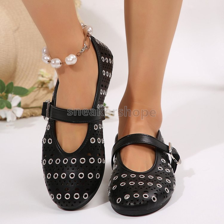 designer shoes heels ballet flats sandals loafers womens mary jane metal ring hollowed-out shallow mouth design fashion elegant ladies single shoes