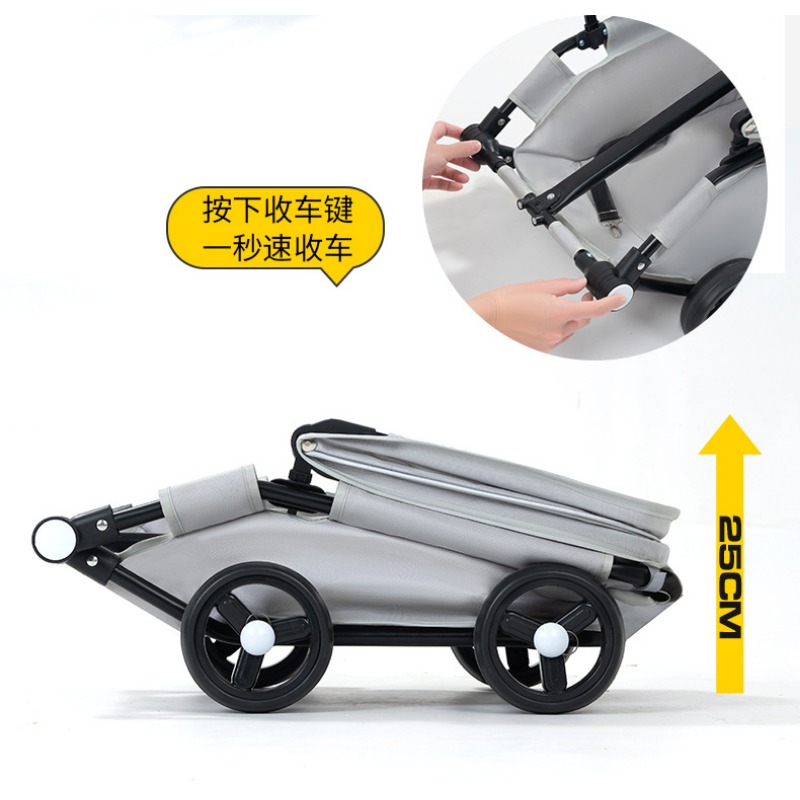 Collapsible Four-Wheeled Canine Carrier - Foldable Pet Stroller with Built-in Shade for Pups & Kitties