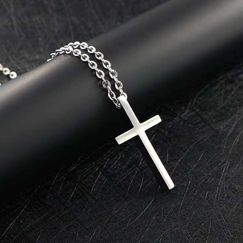 DHCollections Cool Design Shiny Stainless Steel Double Cross Vintage Necklace for Ladies