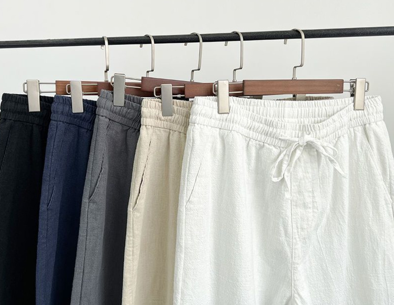 High end linen pants for men summer thin Chinese style cotton linen pants mens casual pants white loose straight leg pants 250507