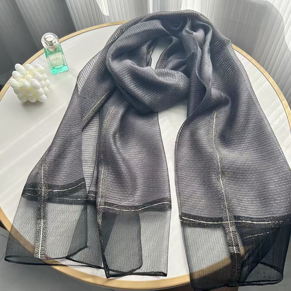 T648 mulberry silk border wide gold edge silk scarf plaid tie bag scarf sunscreen scarf high-end
