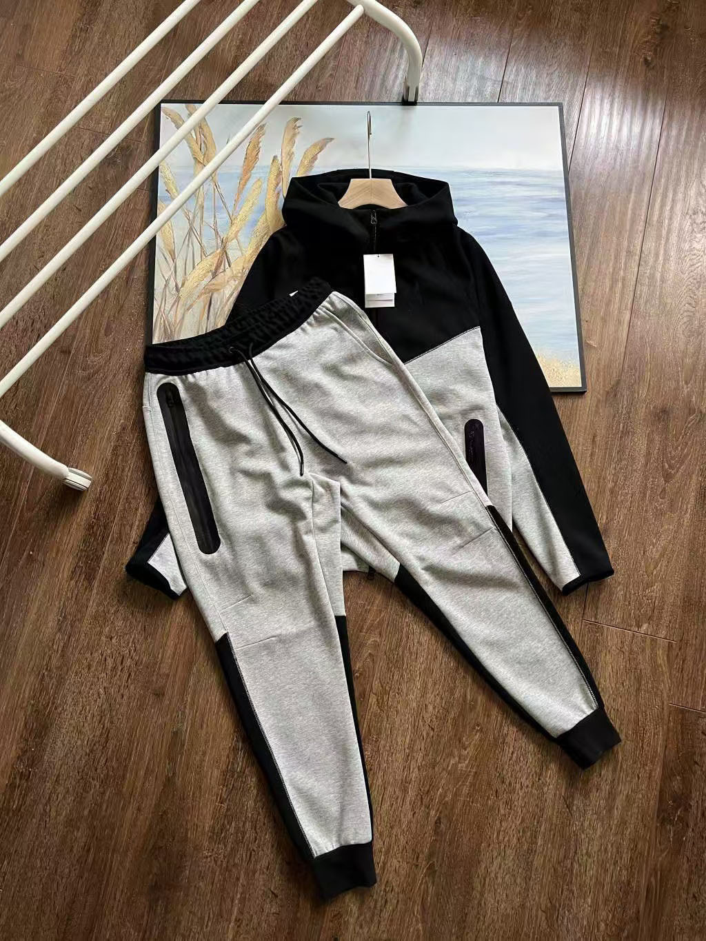 Sports Spring Autumn new hooded jacket, laminated pants, sports and leisure suit