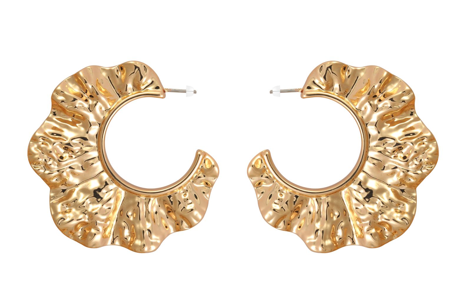 Crinkled Metal Design Textured Gold-Tone Ruffled Hoop Earrings a wide variety of styles Elegant Gold Earrings Simple yet Exquisite